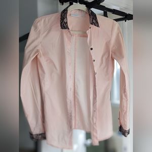 Baby pink button down with lace accents